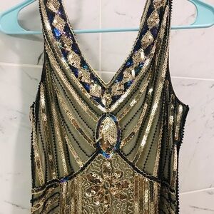 Flapper 1920s style dress with sequins and fringe